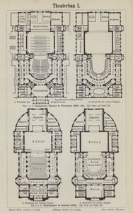 Pläne des Königlichen Theaters Wiesbaden und des Stadttheaters Rostock, Deutschland (Gravur) von German School