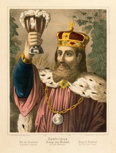 Porträt von Gambrinus, legendärer König von Flandern, illustriertes Flugblatt veröffentlicht von F.C. Wentzel, Weissenburg, 1870