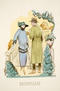 Rendezvous, Outfit und "Ulster"-Mantel von Fabian & Hrich, aus Styl, veröffentlicht 1922
