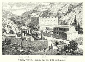 Straße von Eleusis nach Athen, Griechenland (Lithografie) von German School