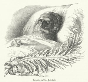Der russische Autor Iwan Turgenew auf seinem Sterbebett