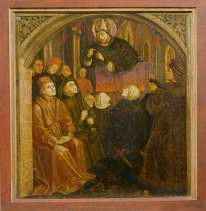 Der heilige Ambrosius predigt in Mailand, vom Altarbild des heiligen Augustinus, ca. 1480 von German School