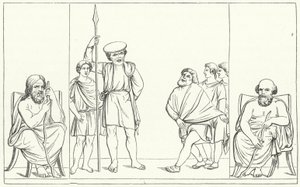 Szene aus einem Stück des römischen Dramatikers Plautus (Stich) von German School