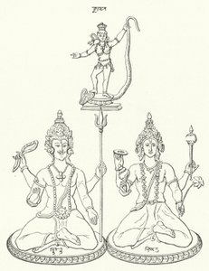 Shiva, Vishnu und Krishna, hinduistische Götter (Gravur) von German School