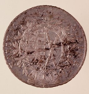 Silbermünze (Taler) aus Sachsen: Herrschaft von Friedrich August I. von Sachsen (1750-1827). Durchmesser 3,9 cm Neapel, Archäologisches Museum