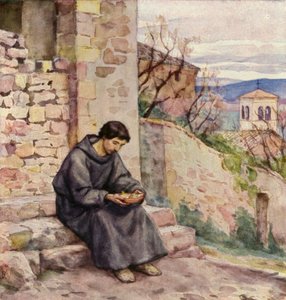 Der heilige Franziskus als Bettler beim Essen