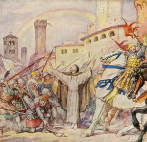 Der heilige Franziskus verhindert eine Straßenschlacht in Siena