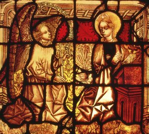 Buntglasfenster mit der Verkündigung, deutsch, ca. 1450 von German School