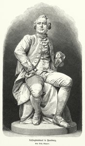 Statue in Hamburg von Fritz Schaper des deutschen Dramatikers und Philosophen Gotthold Ephraim Lessing (Lithographie) von German School