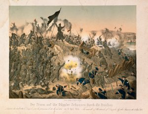 Die Schlacht von Dybboel im Zweiten Schleswig-Krieg, am 18. April 1864, veröffentlicht von Verlag A. Felgner, Berlin, 1864