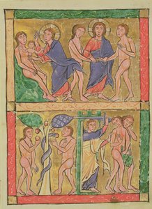 Die Schöpfung, Heirat, Versuchung und Vertreibung von Adam und Eva, 1200 von German School