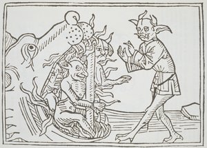 Der Teufel Belial vor den Toren der Hölle, aus Das Buch Belial, veröffentlicht in Augsburg, 1473 von German School
