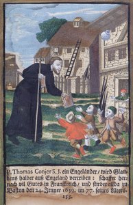 Der Jesuitenpater Thomas Conjer evangelisiert Frankreich, aus dem Martyrologium der Jesuiten, 1688 von German School