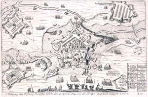 Die Festung Canischa, vergeblich von den Christen 1664 belagert, Illustration aus einem Buch über die osmanischen Feldzüge in Europa, gestochen von Paul Furst