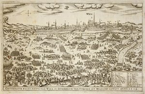 Die Belagerung von Wien im Jahr 1529, Illustration aus einem Buch über die osmanischen Feldzüge in Europa, graviert von Paul Furst (ca.1605-66) von German School