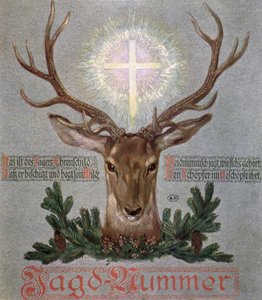 Der Hirsch des heiligen Hubertus (655-727), Titelillustration aus einer Jagdzeitschrift, 1908 von German School
