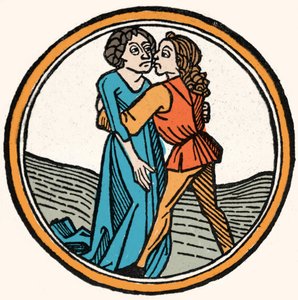 Die vier Temperamente: das Blut (warm und freundlich). Xylographie, Augsburg 1480 von German School
