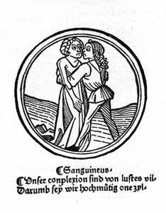 Die vier Temperamente: das Blut (warm und freundlich). Xylographie, Augsburg 1480 von German School