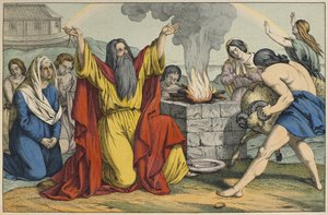 Das Opfer Noahs, Illustration aus dem Alten Testament, veröffentlicht von Jakob Ferdinand Schreiber, Esslingen (Farbstich) von German School