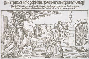 Drei Hexen lebendig verbrannt, Flugblatt-Illustration