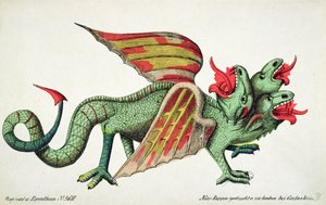 Dreiköpfiger Drache, der Feuer spuckt