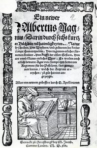 Titelseite für einen neuen Albertus Magnus: sechs kurze Bücher, die viele der Geheimnisse der Natur beschreiben, veröffentlicht 1514