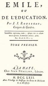 Titelseite der ersten Ausgabe von Emile von Jean-Jacques Rousseau, veröffentlicht 1762 (Stich) von German School