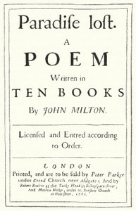 Titelseite der Originalausgabe von Paradise Lost des englischen Dichters John Milton, veröffentlicht 1667 (Gravur) von German School