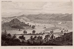 Tal von Olympia, Griechenland, vor den archäologischen Ausgrabungen von German School