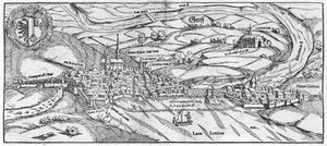 Ansicht von Genf, aus Cosmographie Universelle von Sebastien Munster (1488-1552) Basel, veröffentlicht 1559 von German School
