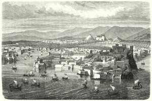 Blick auf das antike Athen vom Piräus (Gravur)
