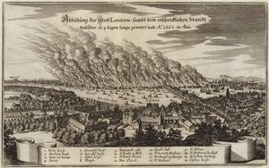 Ansicht der Stadt London und das schreckliche Feuer, das vier Tage lang brannte