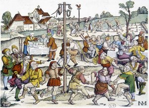 Dorftanz um die Matte de Cocagne - 16. Jahrhundert deutsche Bildsprache von Nikolaus Meldemann von German School