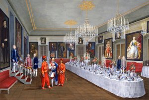 Esszimmer mit einer Serie von Porträts der Habsburger Kaiser, Villa Lazarovich, Triester Residenz von Maximilian von Habsburg, Tempera von Germano Prosdocimi von Germano Prosdocimi