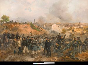 Risorgimento, Zweiter Italienischer Unabhängigkeitskrieg: Die Schlacht von Palestro am 30.05.1859 zwischen dem Österreichischen Kaiserreich und den vereinten Kräften des Königreichs Sardinien-Piemont und Frankreich von Gerolamo Induno