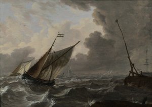 Segelschiffe in rauer See von Gerrit (attr. to) Pompe