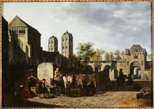 Öffentlicher Brunnen und St. Gereons Kirche in Köln, ca. 1670