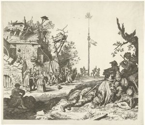 Ruhende Roma-Familie vor einer verfallenen Herberge von Gerrit Adriaensz. de Heer