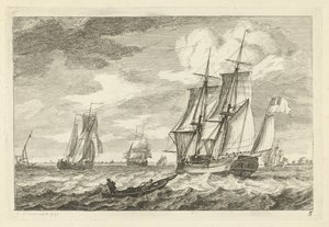 Brigg und andere Schiffe auf einem breiten Wasser von Gerrit Groenewegen
