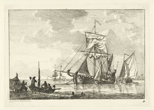 Vier Segelschiffe auf stillem Wasser (Diverse Schiffe auf dem Wasser) von Gerrit Groenewegen
