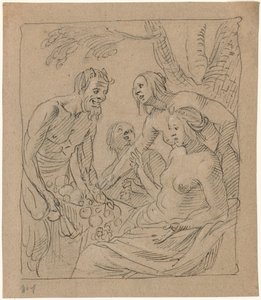 Diana und zwei Nymphen, die Geschenke von einem Satyr erhalten (recto)
