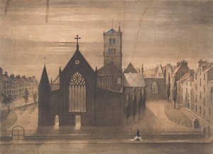 Mondscheinansicht der Ost- und Kreuzkirchen, Dundee, wie sie nach dem Brand vom 3. Januar erschienen, ca. 1841