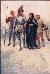 Prinz Arthur führt Belge und ihre Söhne in das Schloss, Geschichten aus der Feenkönigin, veröffentlicht von George Harrap and Company