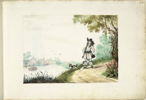 Herr, der entlang eines Flusses läuft von Gesina ter Borch (signed by artist)