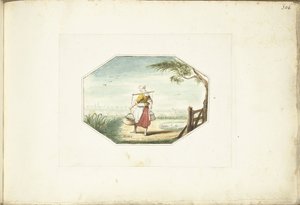 Milchmädchen mit Eimern in einer Landschaft von Gesina ter Borch (signed by artist)
