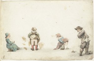 Vier Kinder, die ihr Geschäft verrichten von Gesina ter Borch