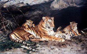 Eine Tigerin und ihre Jungen