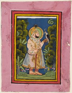 Maharana Jawan Singh im Wald mit einem Falken von Ghasi