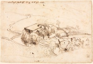 Bauernhof mit Bäumen in einer hügeligen Landschaft, 1567