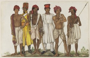 Sechs Rekruten, Folio aus dem Fraser Album von Ghulam Ali (family of) (attr. to) Khan